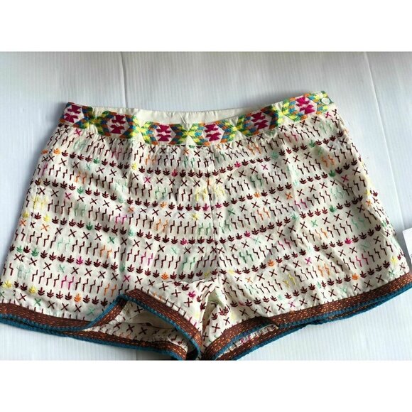 Love Sam Pants - Love Sam Women's Ivory Colorful Crepe Lined shorts